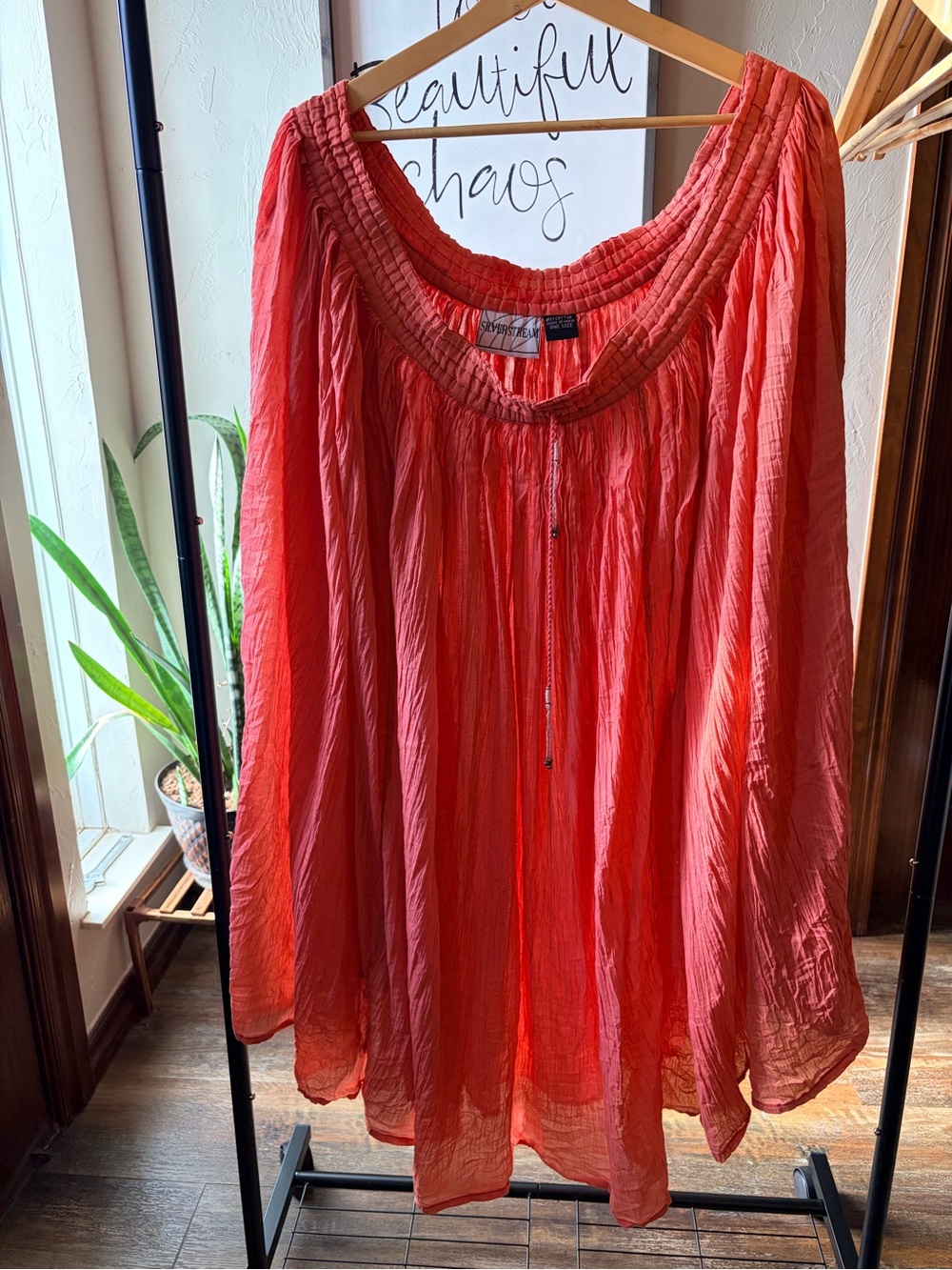 Boho Coral Maxi Bohemian Festival Skirt with unique cinch tie with silver bells